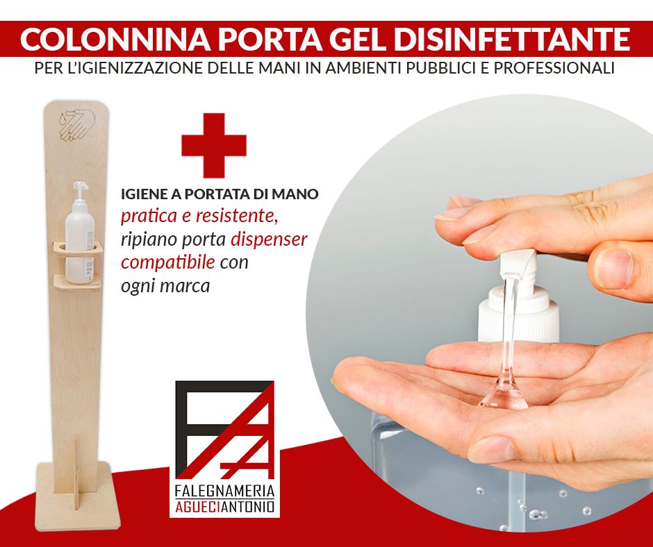 Colonna in legno per gel mani igienizzante